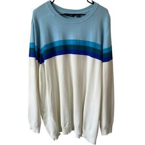 STUDIO PARK NWOT Colorblock Sweater Blue White 3X Round Neckline Long Sleeve